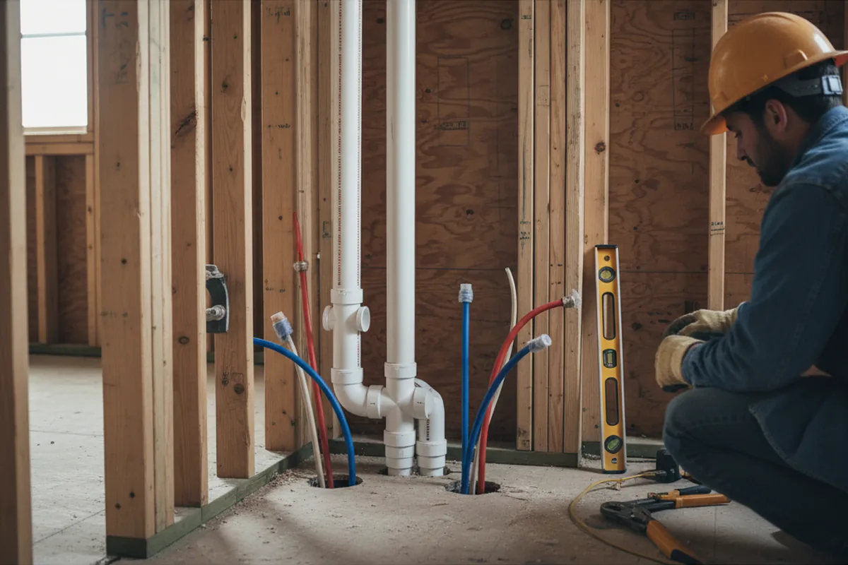 Drain and supply rough-in during Sump Pump Repair in Rutland